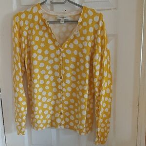 Liz Claiborne Size Medium Yellow and White Polka Dot Button Down Cardigan